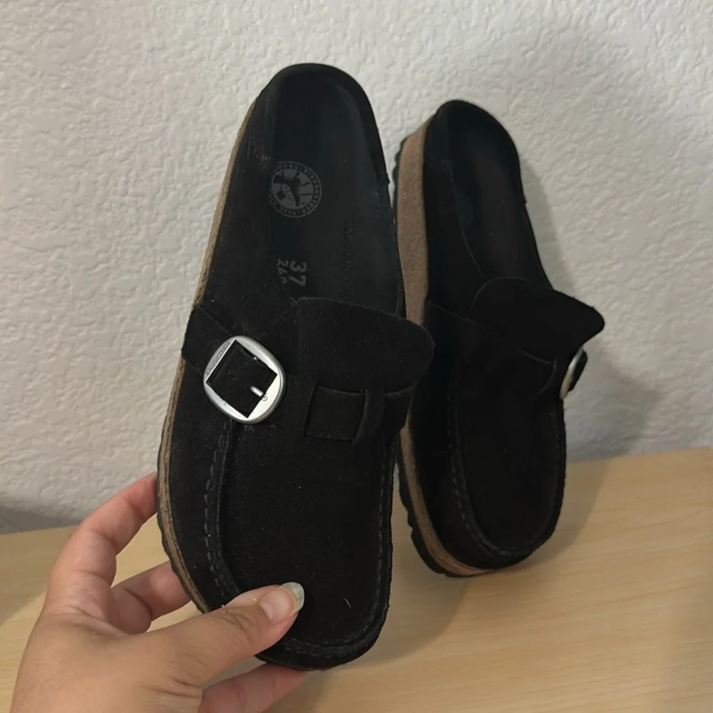 Women’s Birkenstock Buckley suede leather black mules loafers size 6 NWT - Picture 5 of 8